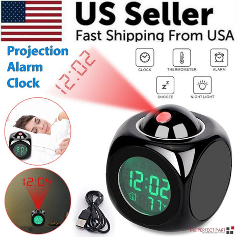 LED Projection Alarm Clock Digital LCD Display Voice Talking Weather Puce Gaia