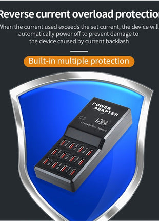 Multi 12 Port USB Charging Station Hub Desktop Wall Cell Phone Charger Puce Gaia