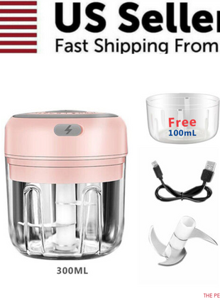 Electric 300ML Garlic Press Chopper Chili Onion Fruits Meat Mincer Puce Gaia