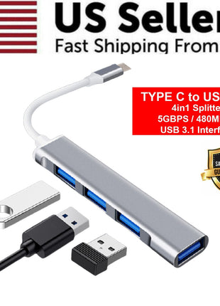 USB-C Type C to USB 3.0 4 Port Hub Splitter For PC Mac Phone MacBook Puce Gaia