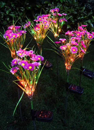 Solar Garden Lights LED Flower Stake Lamp Outdoor Yard Waterproof Puce Gaia