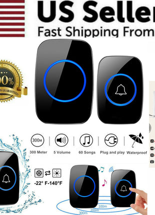 Wireless Doorbell Chime Waterproof Plugin Receiver Adjustable Volume Puce Gaia