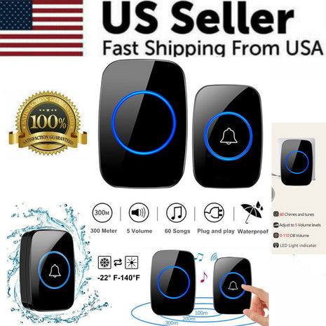 Wireless Doorbell Chime Waterproof Plugin Receiver Adjustable Volume Puce Gaia