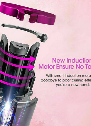 Hair Curler LCD Cordless Auto Rotating Waver Curling Iron Ceramic Puce Gaia