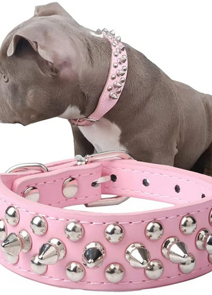 Spiked Studded Leather Dog Collar Rivets Pet Small Large Cat Pit Bull Puce Gaia