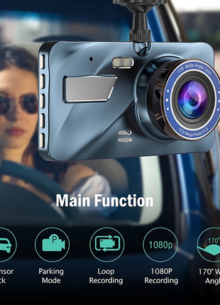 Touch Screen Dash Cam 4" 1080P Dual Lens Car DVR Recorder Front And Puce Gaia
