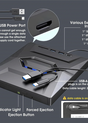 External CD DVD Drive USB 3.0 Writer Burner Player for PC Laptop Puce Gaia