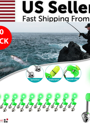 10/40 PC LED Night Fishing Bite Bait Alarm 2 Bells Light Rod Tip Clip Puce Gaia