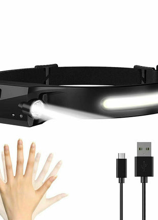 COB LED Headlamp USB Rechargeable Headlight Torch Work Light Bar Head Puce Gaia
