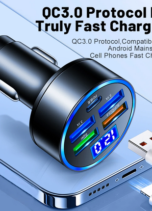 5 USB Port Super Fast Car Charger Adapter For iPhone Samsung Android Puce Gaia