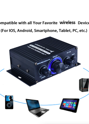 400W 12V 2 Channel Powerful Stereo Audio Power Amplifier HiFi Bass Amp Puce Gaia