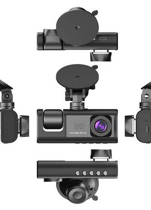 Car Dual Lens Dash Cam HD 1080P Front/Rear/Inside Video Recorder Puce Gaia