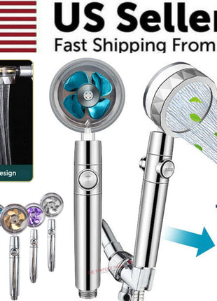 High Pressure Shower Head Adjustable 360° Rotation Turbine Water Puce Gaia
