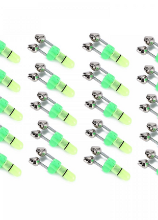 10/40 PC LED Night Fishing Bite Bait Alarm 2 Bells Light Rod Tip Clip Puce Gaia