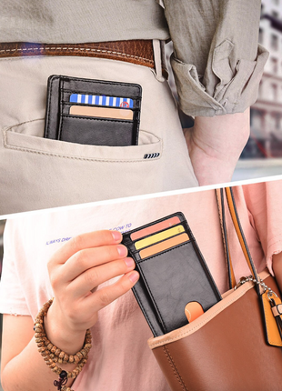 Mens Leather Slim Wallet Credit Card Holder RFID Blocking Pocket ID Puce Gaia