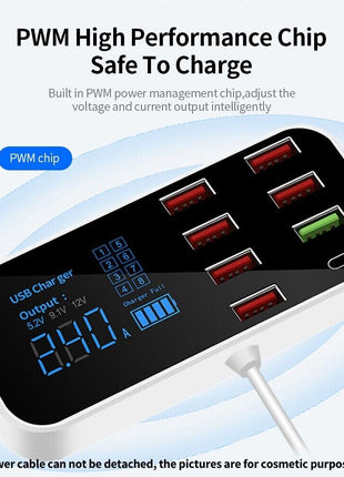 Multi USB 8-Port Fast Desktop Hub Wall Charger Charging Station Quick Puce Gaia