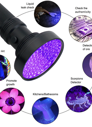 UV Ultraviolet Light 100 LED Flashlight BlackLight 395nM Inspection Puce Gaia