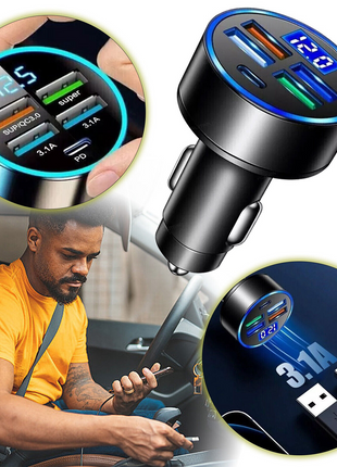 5 USB Port Super Fast Car Charger Adapter For iPhone Samsung Android Puce Gaia