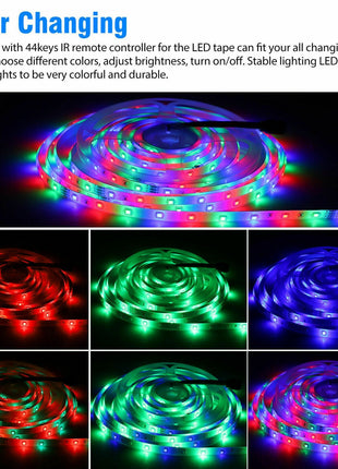 32FT LED SMD Strip Light Flexible 3528 RGB Remote Fairy Lights Room TV Puce Gaia