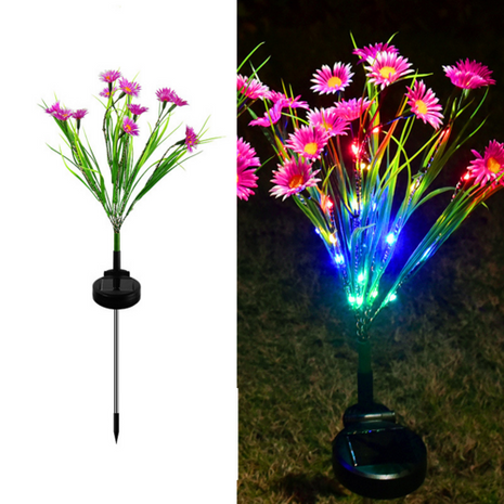 Solar Garden Lights LED Flower Stake Lamp Outdoor Yard Waterproof Puce Gaia