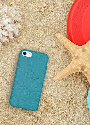 Ocean Turtle -  Biodegradable phone case - Ocean Blue and Black Tan Lily