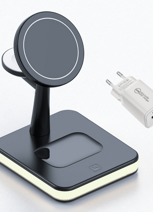 4 i 1 magnetisk trådlös laddstation 30W pd-adapter ingår! iPhone Cyan Birch