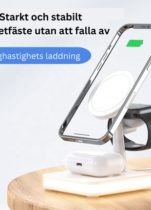 4 i 1 magnetisk trådlös laddstation 30W pd-adapter ingår! iPhone Cyan Birch