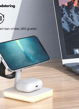 4 i 1 magnetisk trådlös laddstation 30W pd-adapter ingår! iPhone Cyan Birch