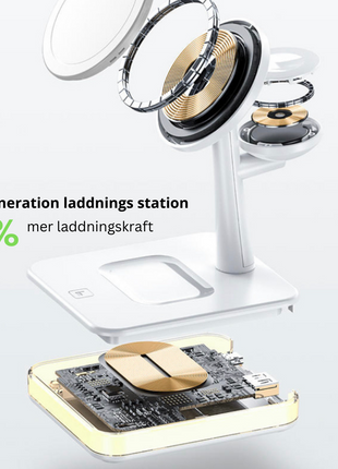 4 i 1 magnetisk trådlös laddstation 30W pd-adapter ingår! iPhone Cyan Birch