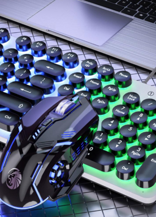 Dragon LED Backlight Gaming USB Wired Keyboard Mouse Set Yellow Pandora