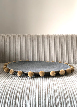 Saveplace® Round Pet Mat -  Various Colors BIG PomPom, 2 Sizes Grey Chaos