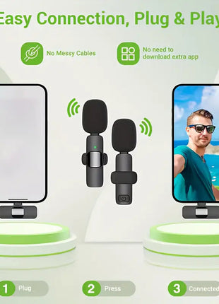 Wireless Lavalier Microphone – Clip-On Mic with Noise Reduction Green Mulberry