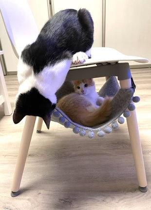 MIST Saveplace® chair/table hammock with pom poms, 3 Sizes Grey Chaos
