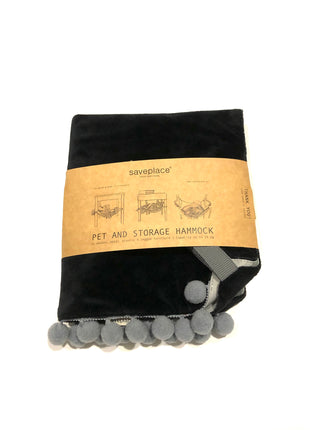 NIGHT STORM Saveplace® black hammock for pets & storage with pom poms Grey Chaos