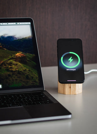 Wooden MagSafe Wireless Charger for Apple iPhone. Fast Qi2 Chrager. Viridian Angel