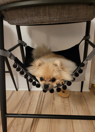 NIGHT STORM Saveplace® black hammock for pets & storage with pom poms Grey Chaos