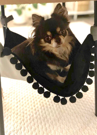 NIGHT STORM Saveplace® black hammock for pets & storage with pom poms Grey Chaos