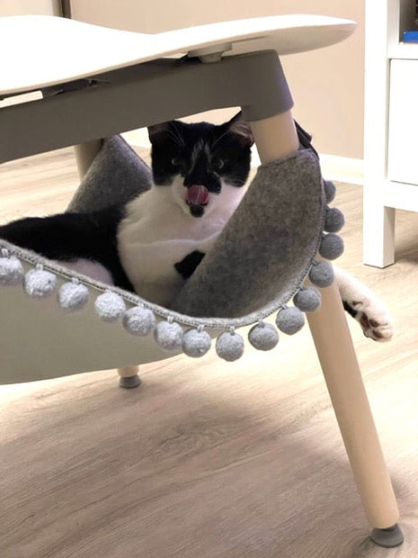MIST Saveplace® chair/table hammock with pom poms, 3 Sizes Grey Chaos