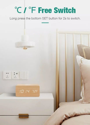 Wooden Digital Alarm Clock with Wireless Phone Charging Pad Yellow Pandora