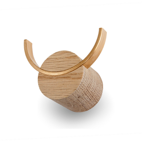 Wall hook DEER | oak wood, brass Biotite