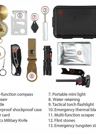 14 in 1 Outdoor Emergency Survival And Safety Gear Kit Camping Salmon Lucky