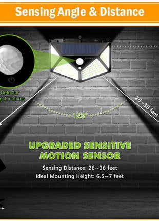 100 LED Solar Motion Sensor Wall Light offers bright, energy-efficient lighting with motion detection. Waterproof and easy to install, it’s perfect for outdoor security, illuminating pathways, yards, or entrances automatically at night