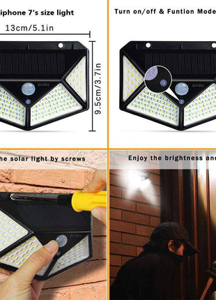 100 LED Solar Motion Sensor Wall Light offers bright, energy-efficient lighting with motion detection. Waterproof and easy to install, it’s perfect for outdoor security, illuminating pathways, yards, or entrances automatically at night
