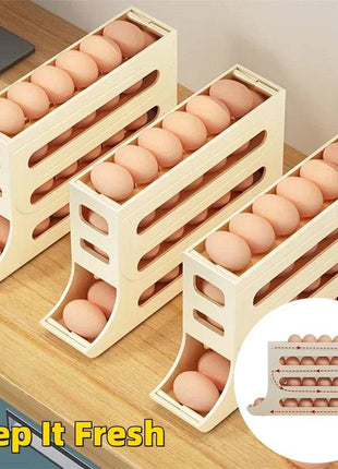 4-Layer Automatic Egg Roller – Sliding Storage Tray for Refrigerator - TECNO GADGETS