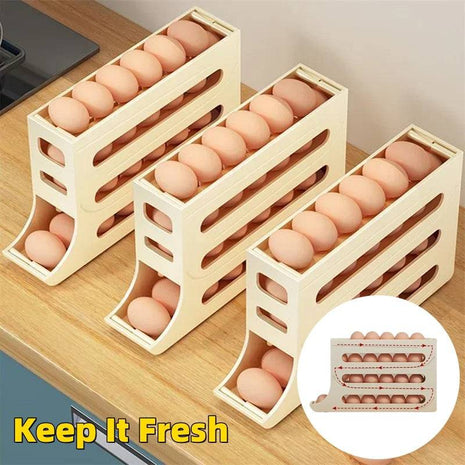 4-Layer Automatic Egg Roller – Sliding Storage Tray for Refrigerator - TECNO GADGETS