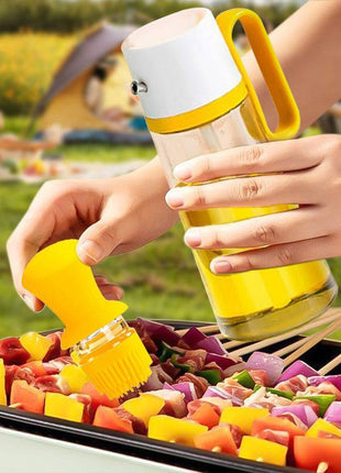 2-in-1 Oil Dispenser with Silicone Brush – BBQ Oil Spray Bottle for Cooking - TECNO GADGETS