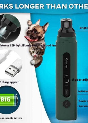Electric Dog Nail Grinder – Rechargeable Quiet Pet Nail Trimmer with 5-Speed Settings for Dogs & Cats - TECNO GADGETS