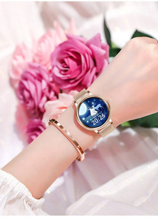 Ladies Smart Watch, Anti-Cold Water Resistance, Multi-Dial UI, Leather & Steel Band - TECNO GADGETS