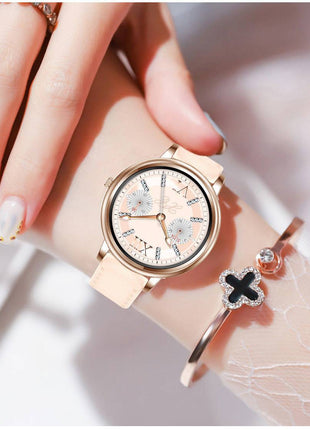 Ladies Smart Watch, Anti-Cold Water Resistance, Multi-Dial UI, Leather & Steel Band - TECNO GADGETS