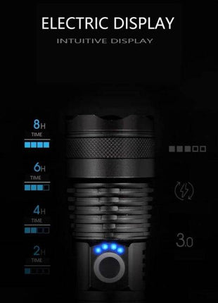 XHP70.2 Powerful USB LED Flashlight delivers intense brightness with advanced LED technology. Rechargeable via USB, it’s perfect for outdoor adventures, emergencies, or everyday use, providing reliable, long-lasting illumination